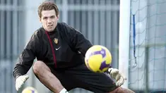 Belgian goalkeeper Logan Bailly during a Belgian National team training session on March 24, 2009 in Genk, to prepare their World Cup soccer qualification match against Bosnia-Herzegovina. AFP PHOTO/YORICK JANSENS