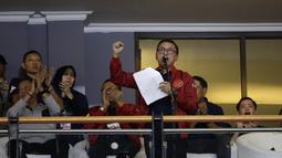 Ketum PSSI, Mochammad Iriawan, saat memberikan sambutan pada pembukaan Shopee Liga 1 2020 di Stadion Gelora Bung Tomo, Surabaya, Sabtu (29/2). Sebanyak 18 klub akan berlaga dalam kompetisi kasta tertinggi di Indonesia ini.(Bola.com/Yoppy Renato)