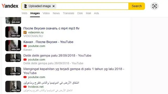 Gambar Tangkapan Layar Penelusuran Foto Menggunakan Situs Yandex.