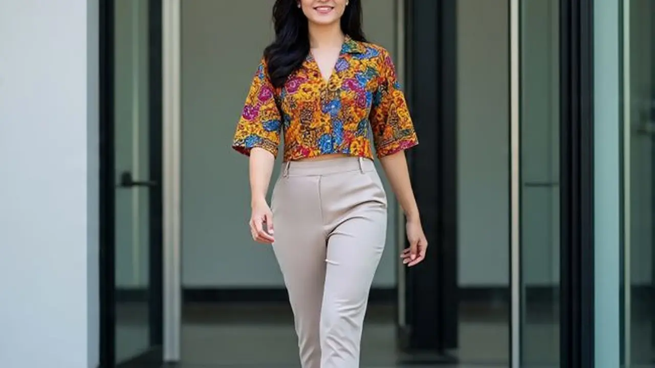Ilustrasi Model Blazer Crop Batik (Sumber Gambar: Meta AI)