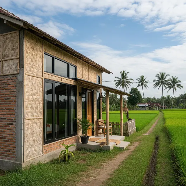 9 Desain Rumah Kampung dengan Kombinasi Tembok dan Anyaman Bambu Modern, Hunian Estetis