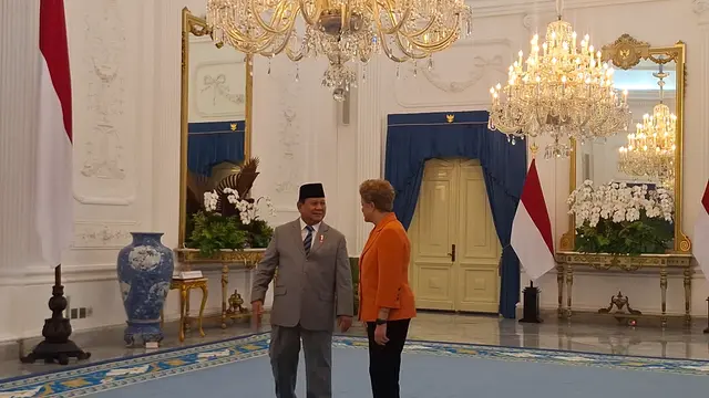 Presiden Prabowo Subianto menerima kunjungan Presiden New Development Bank (NDB) Dilma Vana Rousseff di Istana Merdeka Jakarta, Selasa (25/3/2025).
