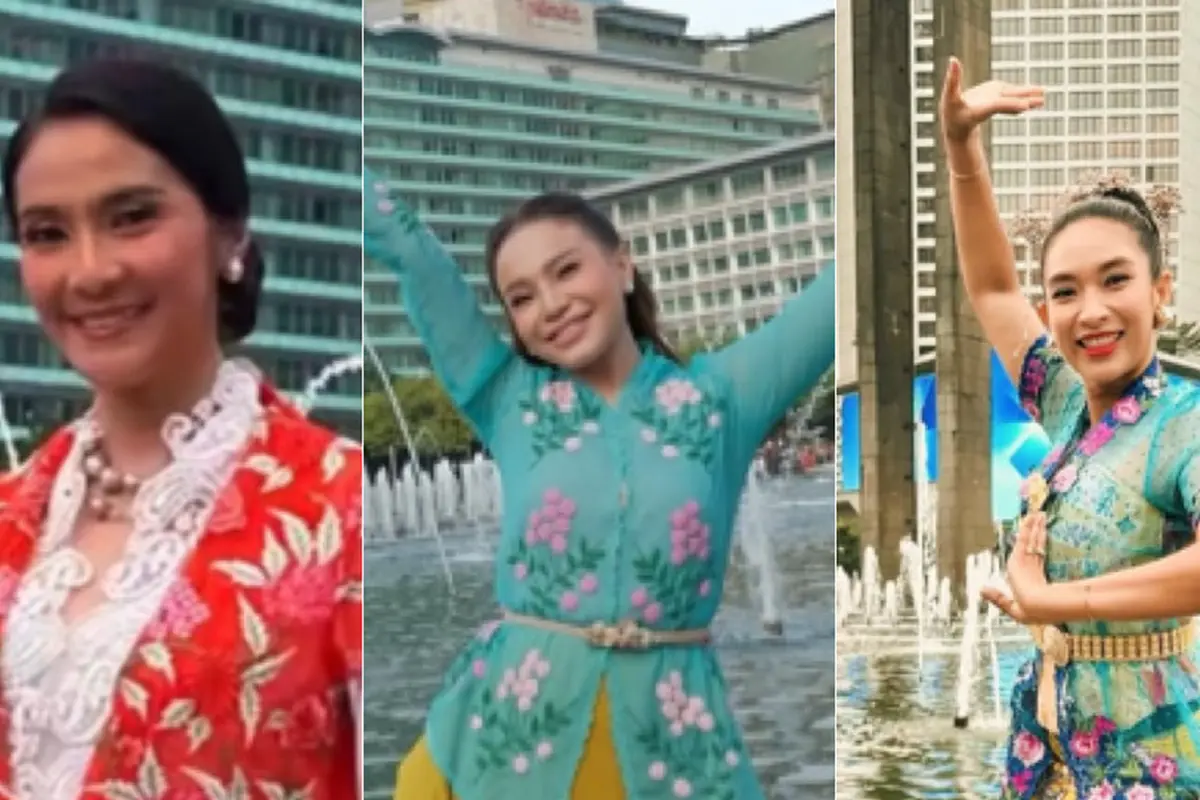 Maudy Koesnaedi, Rossa, dan Happy Salma  saat Tampil di CFD Bundaran HI mengenakan kebaya