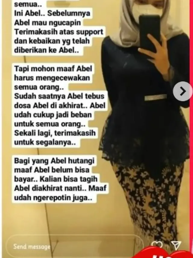 Jane Abel putri sulung Bambang Pamungkas saat melontarkan kalimat yang membuat warganet khawatir. (Instagram @ja_pamungkas11 via @lambe_turah)