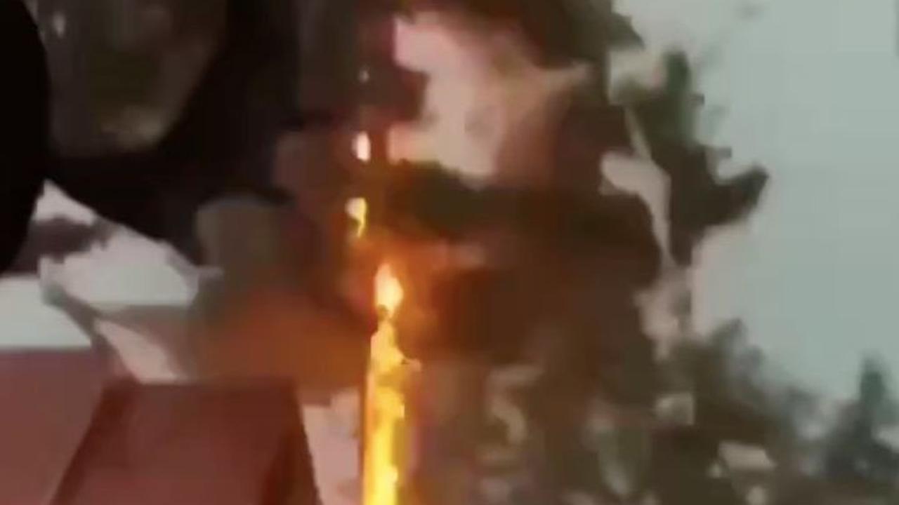 Ganasnya petir menyambar pepohan di dekat rumah warga. Sejauh ini belum diketahui kejadian ini di mana.