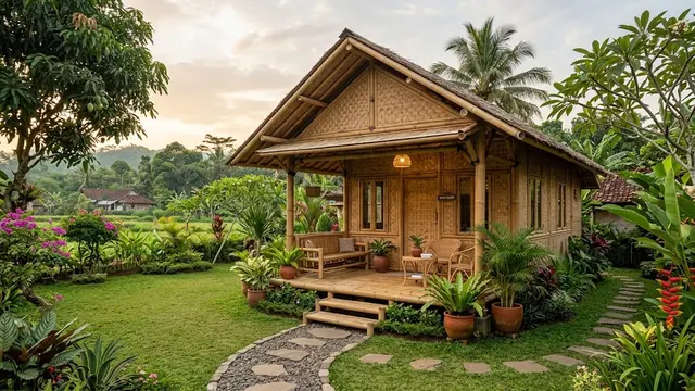 Model Rumah Bambu dengan Teras Nyaman