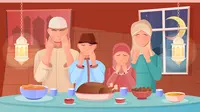 Ilustrasi sahur, buka puasa, Islami, Ramadan. (Image by macrovector on Freepik)