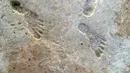 Gambar tak bertanggal menunjukkan fosil jejak kaki berusia 23.000 tahun berada di New Mexico, Amerika Serikat. Jejak kaki itu tertinggal di lumpur di tepi danau yang sudah lama mengering dan kini menjadi bagian dari gurun New Mexico. (HO/National Park Service and Bournemouth University/AFP)