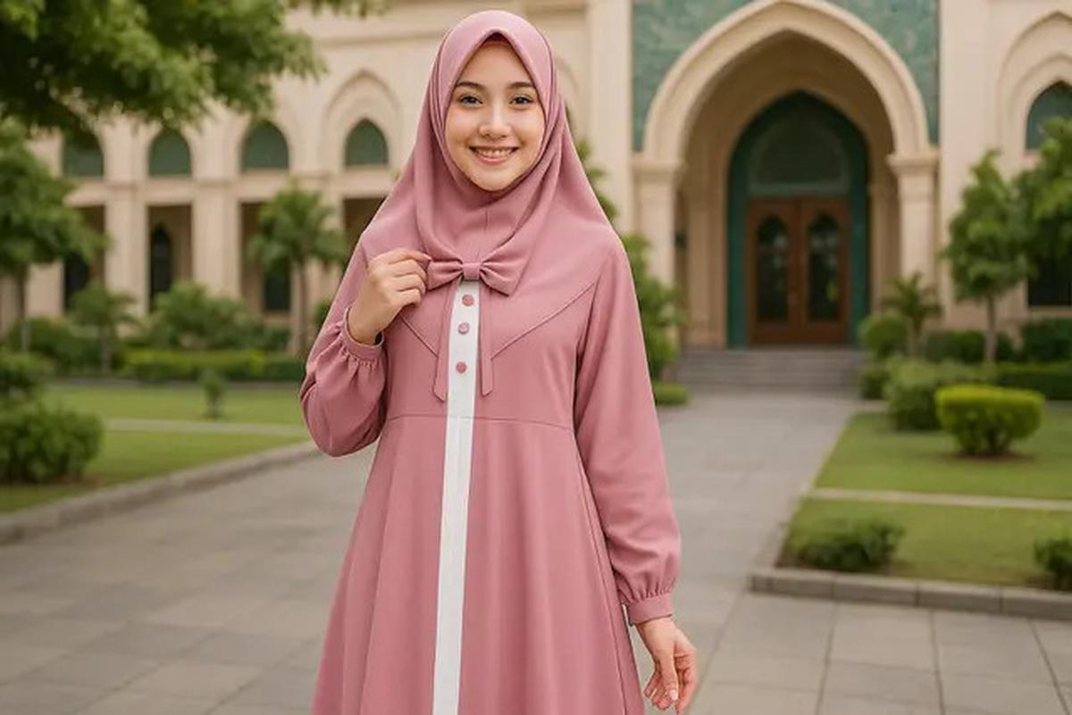 8 Pilihan Model Gamis Syari Polos Kombinasi 2 Warna Terbaru