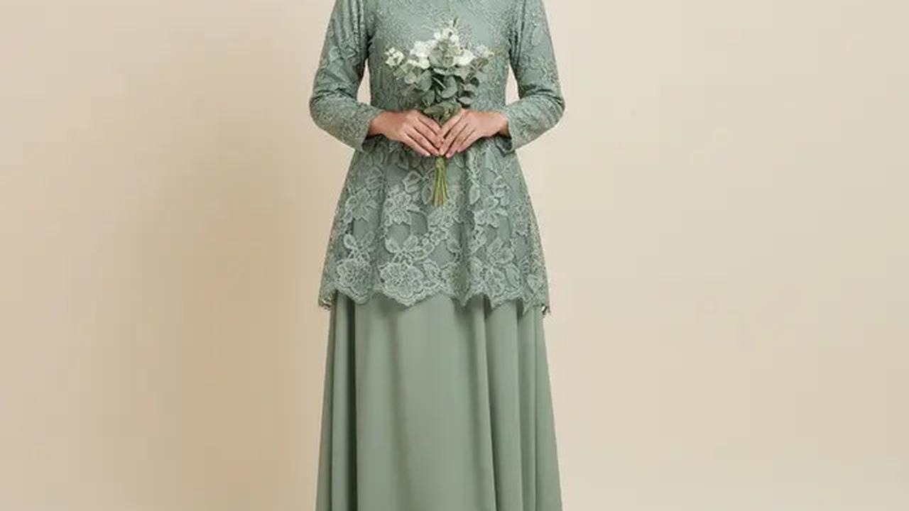8 Inspirasi Gamis Brokat Islami Warna Sage, dari Simpel hingga Glamour