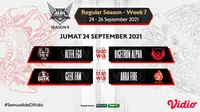 Jadwal dan Live Streaming MPL Indonesia Season 8 Pekan Ketujuh di Vidio, Jumat 24 September 2021. (Sumber : dok. vidio.com)