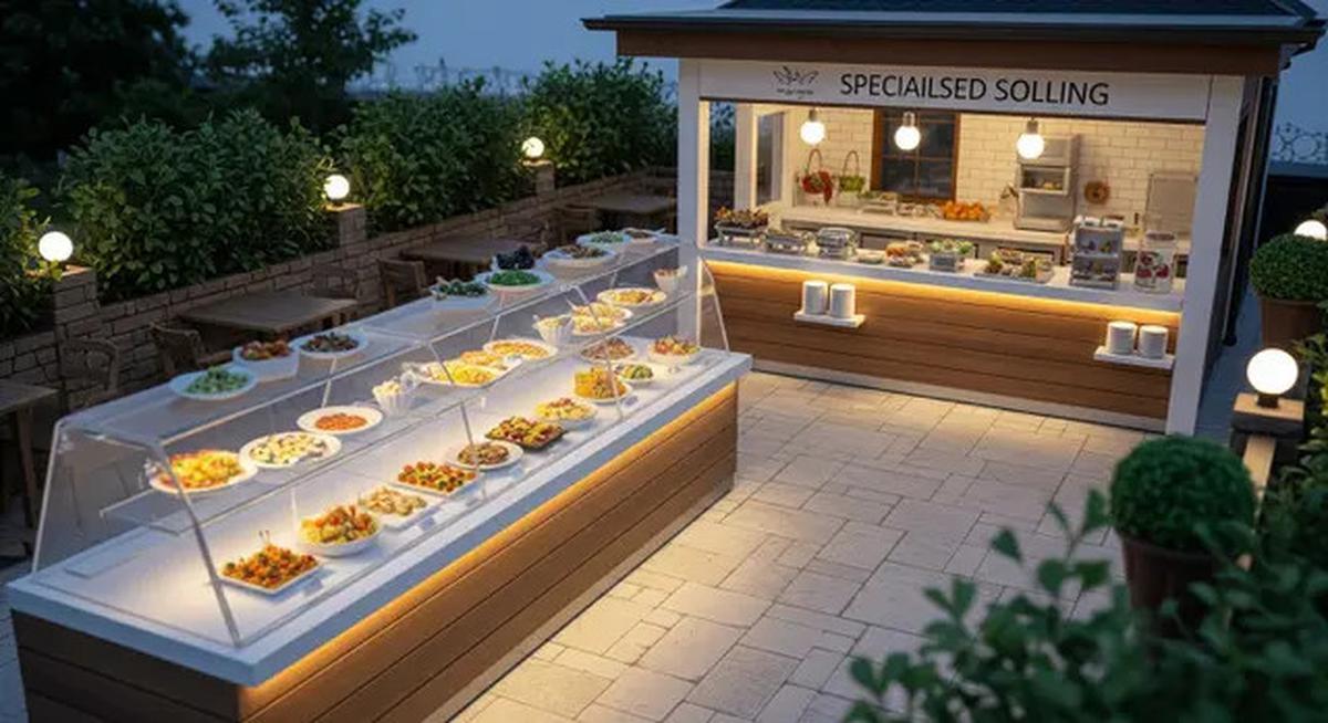 8 Desain Warung Prasmanan di Teras Rumah dengan Etalase Kaca Panjang, Pembeli Bisa Langsung Lihat Menu