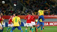 MENANG - Timnas Brasil berhasil mengamankan satu tempat di babak 16 besar Piala Dunia U-20 usai membungkam Hungaria dengan skor 2-1. (FIFA)
