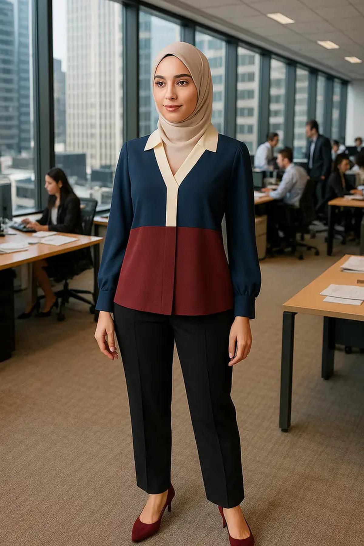 7 Rekomendasi Baju Kantor Berjilbab Blus Lengan Panjang