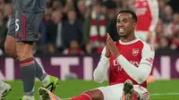 Ekspresi Gabriel&nbsp;Magalhaes dalam laga Arsenal vs Olympiakos di Liga Champions, Kamis (2/10/2025). (AP Photo/Kin Cheung)