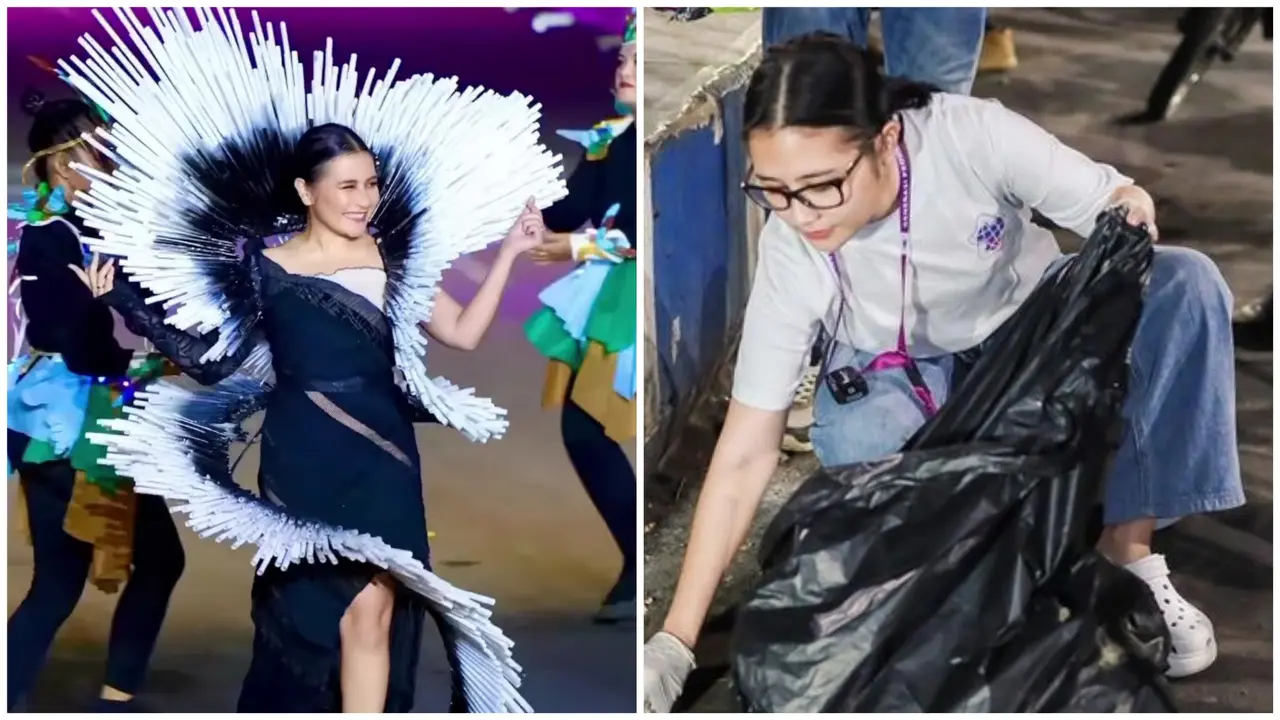Usai tampil di Jember Fashion Carnival 2023, Prilly Latuconsina bersih-bersih sampah (Foto: Instagram prillylatuconsina96/maulanavisuals)