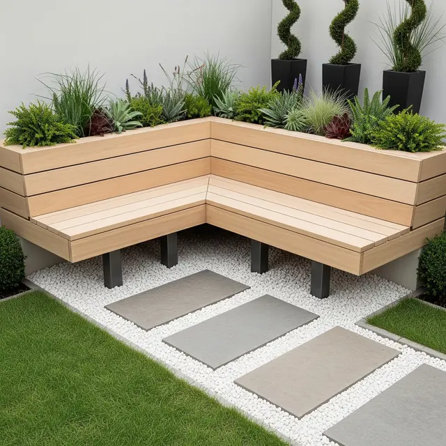 Bangku Huruf L Menyatu dengan Planter Box (AI Generated)