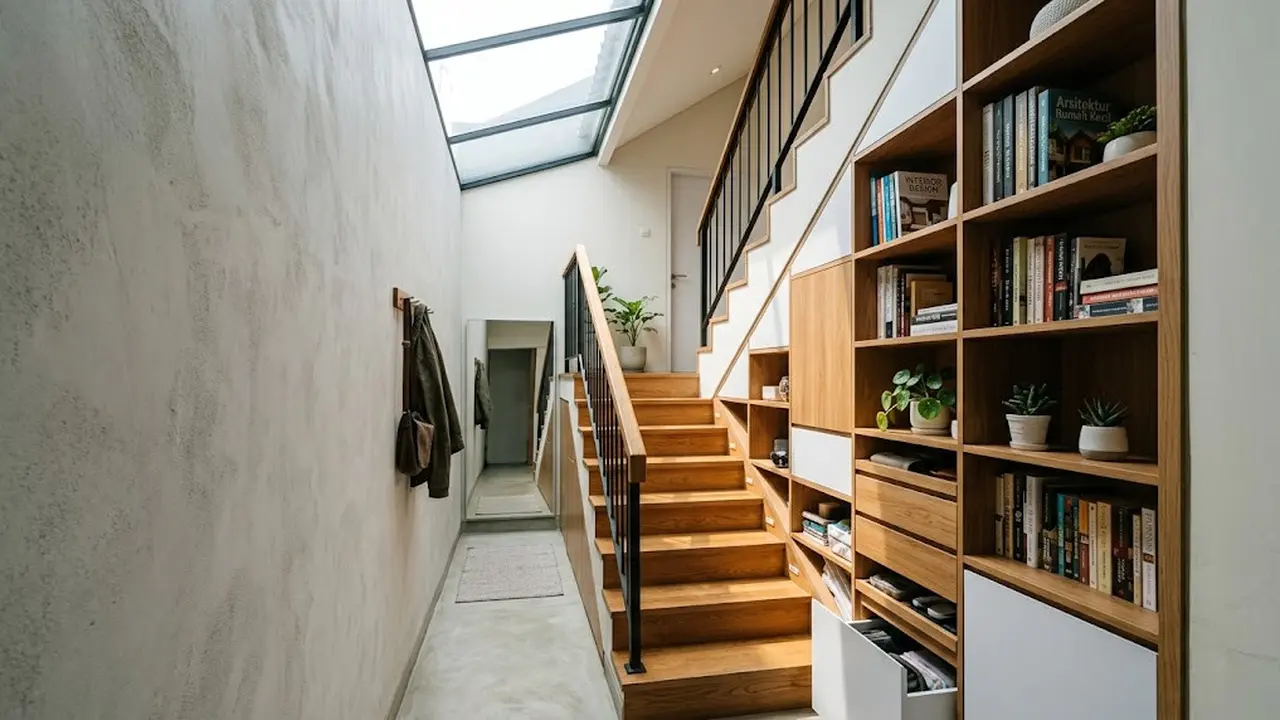 Desain Tangga Rumah Sempit dengan Skylight/AI Generated