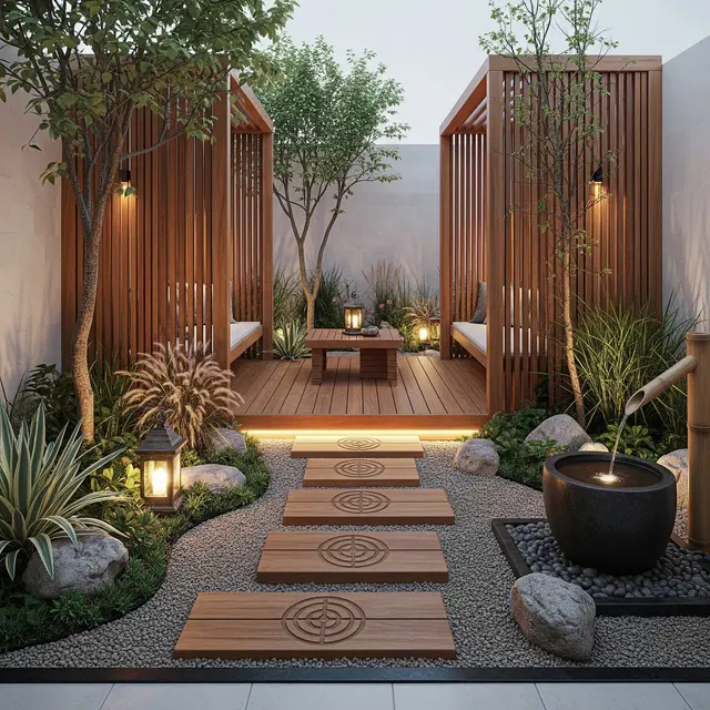 Taman Kering Bernuansa Resort di Lahan Sempit (AI Generated)