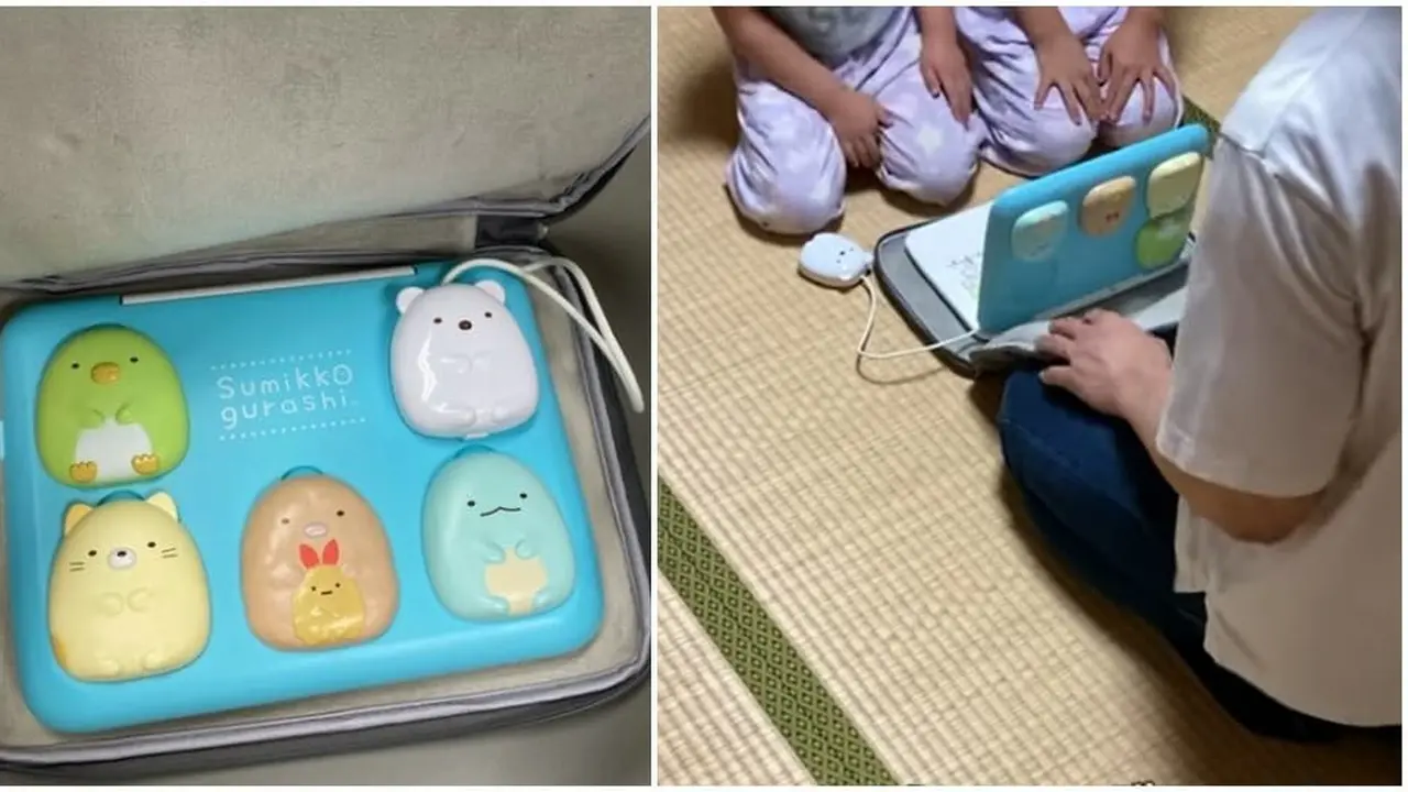Kocak, Seorang Ayah Menghadiri Rapat Penting Dengan Laptop Mainan Anaknya