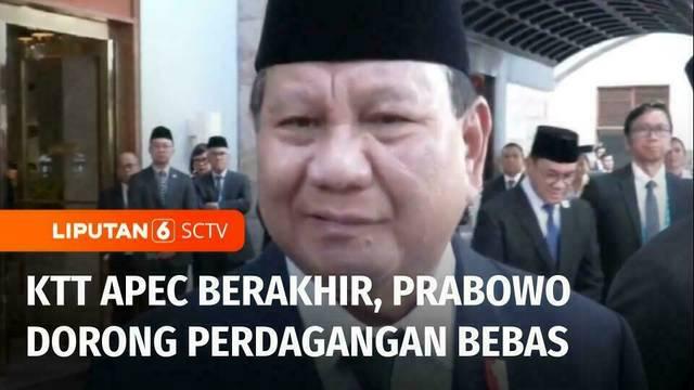Presiden Prabowo Subianto mengakhiri agendanya di Peru dalam puncak KTT APEC 2024, Sabtu (16/11/2024). Prabowo menyebut sikap Indonesia dalam KTT APEC ingin menciptakan perdagangan bebas yang terbuka dan adil.