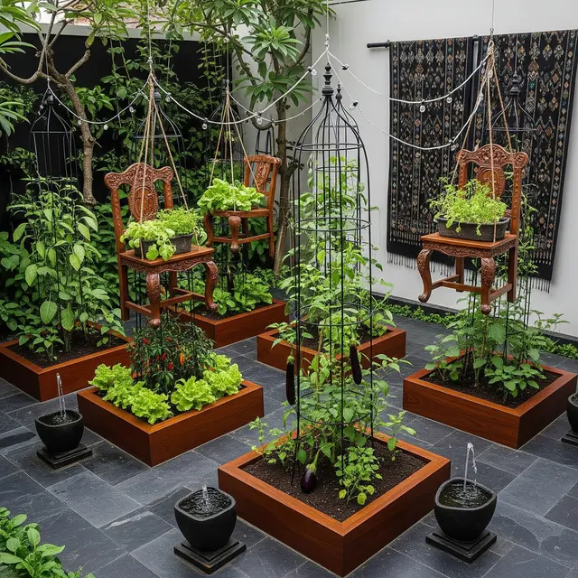 9 Model Kebun Sayur di Rumah Pakai Barang Bekas tapi Kelihatan Mahal