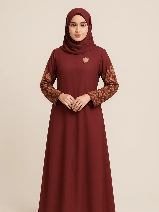 Dress Batik Panjang Muslim Kombinasi Polos