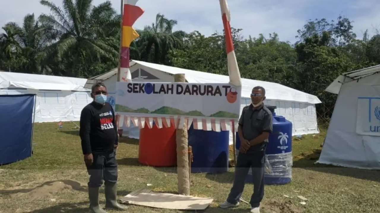 Persiapan Sekolah Darurat pascabencana di Aceh Tamiang, Provinsi Aceh.
