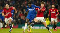 Pada menit ke-19, publik Old Trafford akhirnya bersorak gembira. Scott McTominay membuka keunggulan MU. (AP Photo/Dave Thompson)