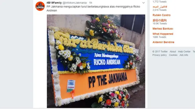 Pengurus Pusat Jakmania turut berduka cita atas meninggalnya Ricko Andrean