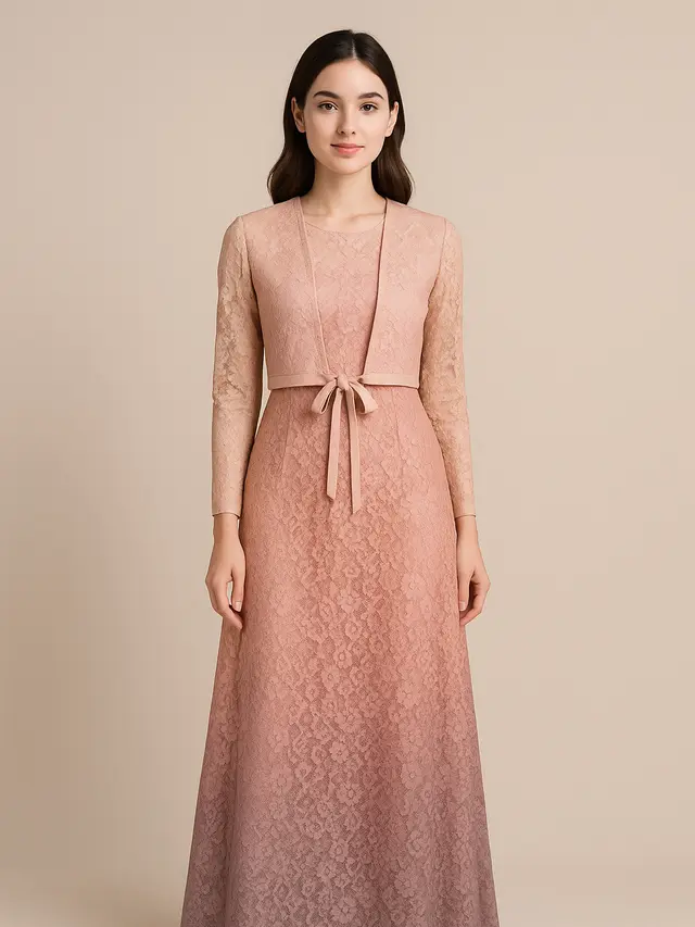 Model Long Dress Brokat Kombinasi Outer Pendek Kekinian 2025