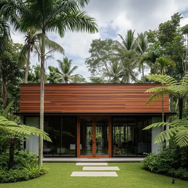 Model Rumah Minimalis Atap Datar dengan Aksen Kayu