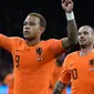 Memphis Depay mencetak dua gol pada laga Belanda melawan Peru. (doc. KNVB)