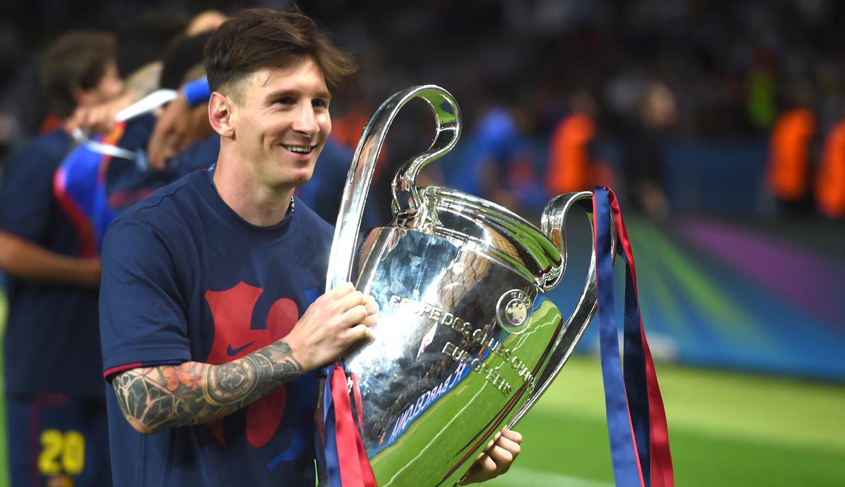 1. Lionel Messi - Lionel Messi menjadi salah satu pemain yang merasakan treble winners bersama Barcelona. Messi meraih treble winner saat membawa Barcelona meraih juara Liga Champions, Spanish Champion, Spanish Cup pada 2009 dan 2015. (AFP/Patrik Stollarz)