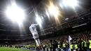 Gaya Cristiano Ronaldo merayakan gol ke gawang Girona FC pada lanjutan La Liga Santander di Santiago Bernabeu stadium, Madrid, (18/3/2018). Madrid menang 6-3. (AFP/Javier Soriano)