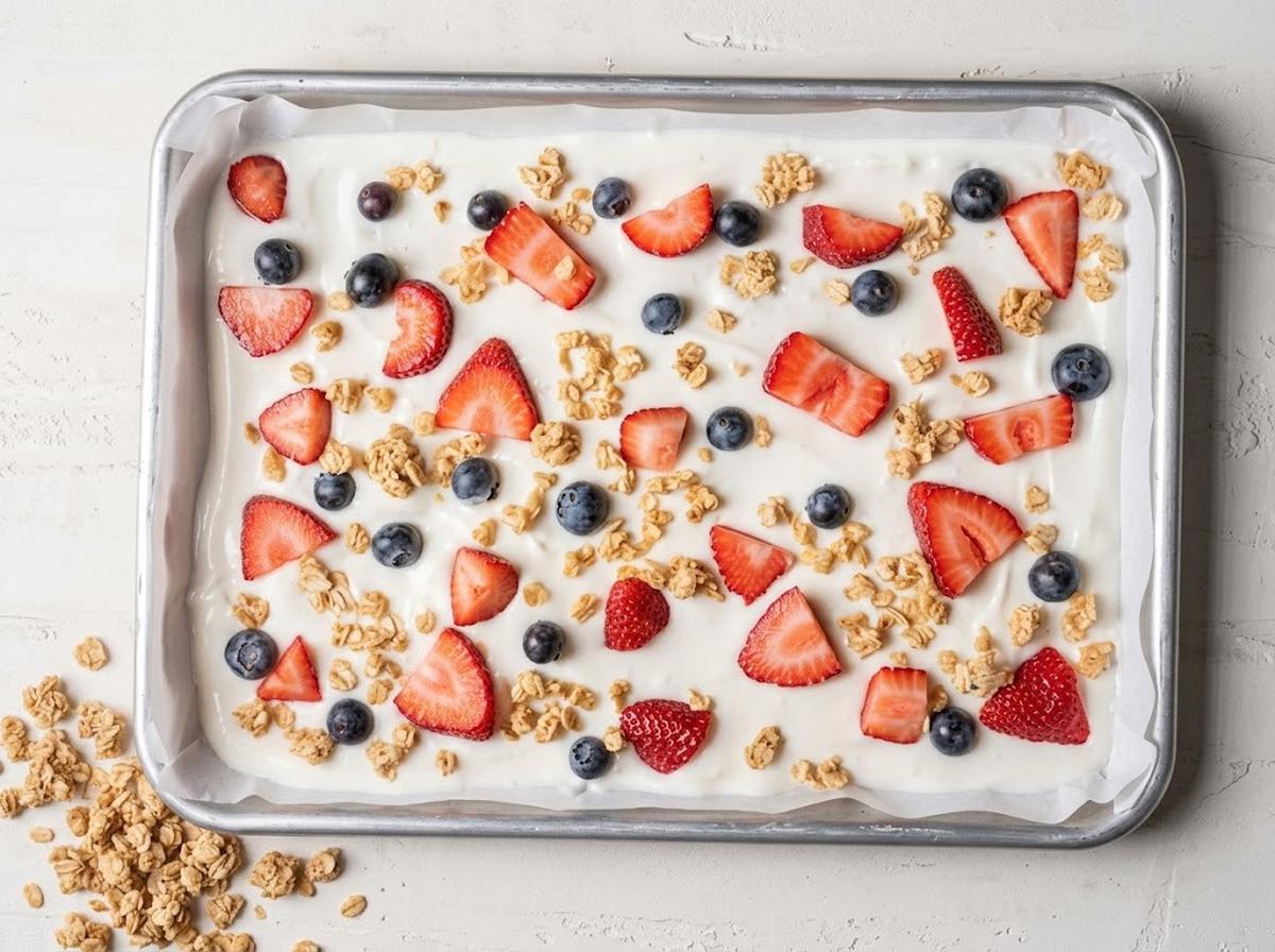 resep stroberi yogurt bark dengan topping granola