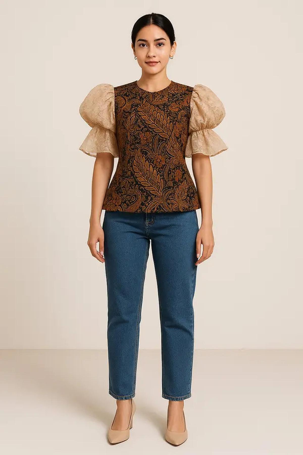 7 Model Batik Brokat Kombinasi Lengan Ruffle Modern, Anggun dan Kekinian