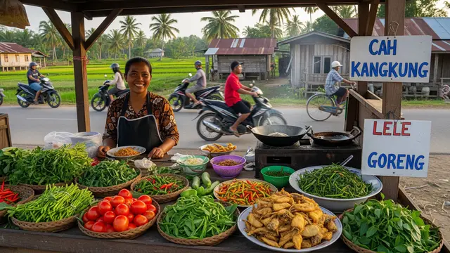 Menjual Cah Kangkung Mentah dan Lele Goreng