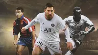 Ilustrasi - Lionel Messi dikelilingi Pele dan Romario (Bola.com/Adreanus Titus)