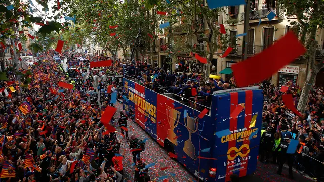 Juara La Liga Spanyol, Begini Keseruan Parade Barcelona