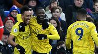 Striker Arsenal Pierre-Emerick Aubameyang, Nicolas Pepe dan Alexandre Lacazette (DAN ISTITENE / GETTY IMAGES EUROPE / GETTY IMAGES/AFP)