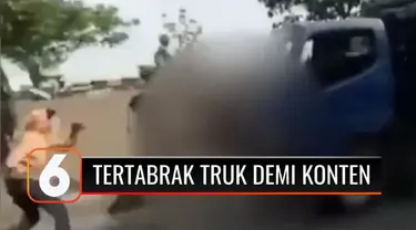 Seorang remaja tertabrak truk, setelah bersama rekan-rekannya nekat menghadang truk yang tengah melaju kencang di Cikarang, Bekasi, Jawa Barat. Tindakan yang sangat berbahaya tersebut dilakukan hanya demi konten di media sosial.