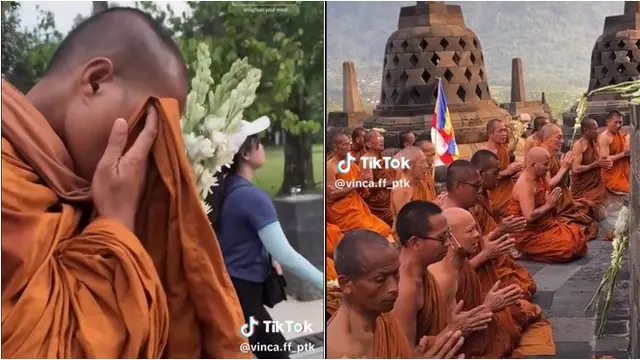 Potret Haru Biksu Thudong yang Sampai di Candi Borobudur, Siap Sambut Waisak