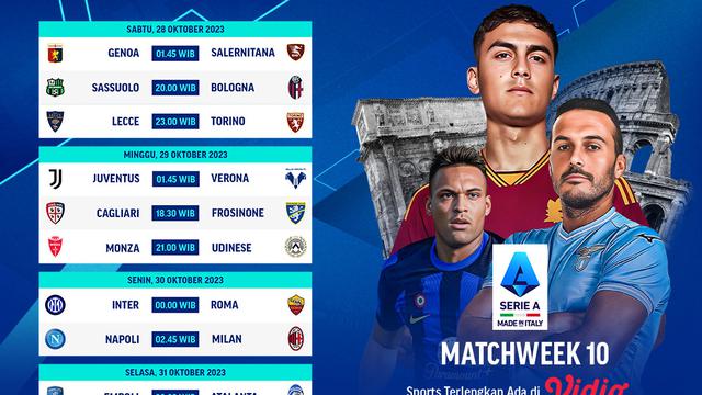 Jadwal dan Link Streaming Serie A Matchweek 10 di Vidio