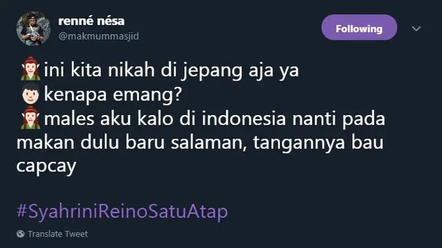 alasan nyeleneh alasan Syahrini menikah di Jepang (@makmummasjid)