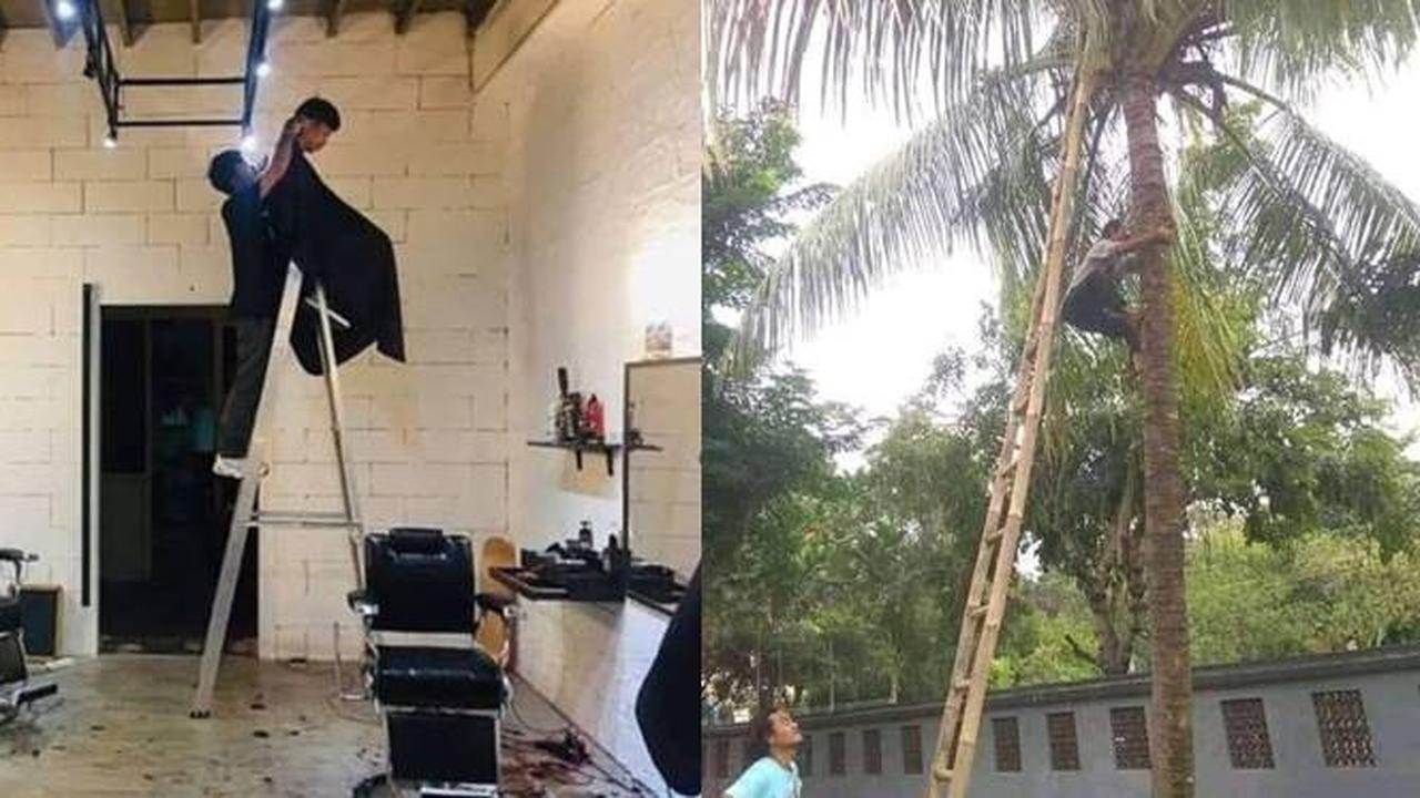 6 Potret Nyeleneh Orang Pakai Tangga Ini Malah Bikin Heran