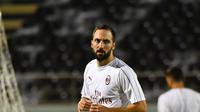 Penyerang AC Milan, Gonzalo Higuain, santer disebut bakal bergabung ke Chelsea pada bursa transfer Januari 2019. (AFP/GIUSEPPE CACACE)