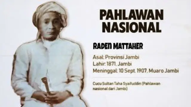Raden Mattaher ditetapkan sebagai pahlawan nasional pada 10 November 2020