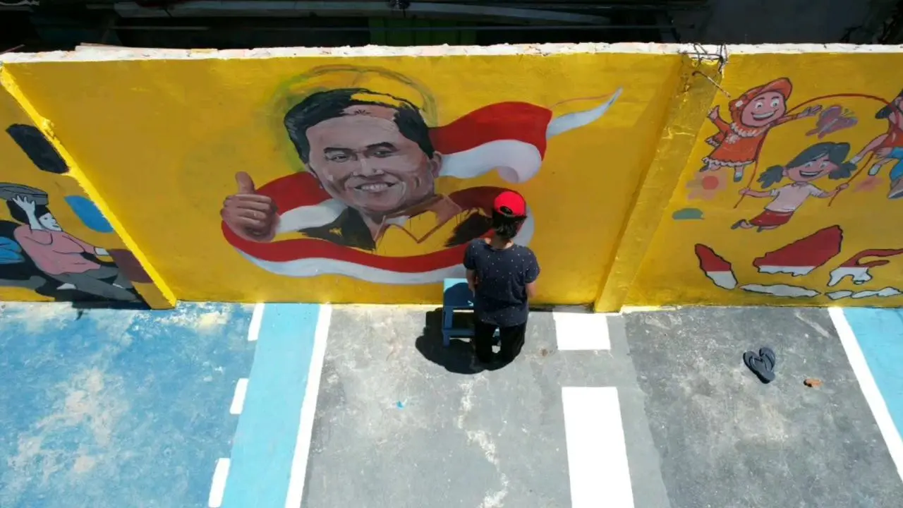 Lapangan mural hasil sosial healing Yayasan Erick Thohir di Kecamatan Kemuning Palembang. (Istimewa)