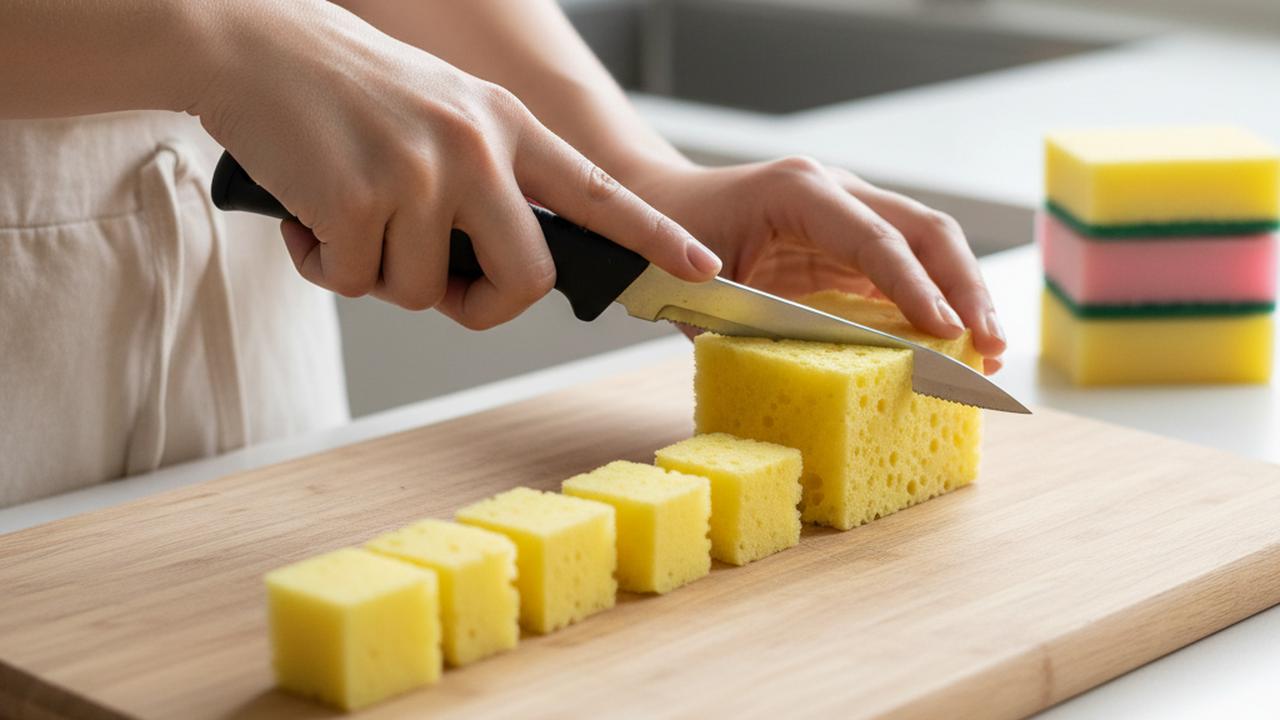 Memotong Spons Dapur